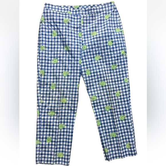 Lilly Pulitzer Blue Cotton Capri Hermit Crab Gingham Check Pants White Lbl 8 - Picture 4 of 12